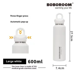 316L Stainless Steel One-click Lid Quickly Open Cup Car Double Layer - White - View 1