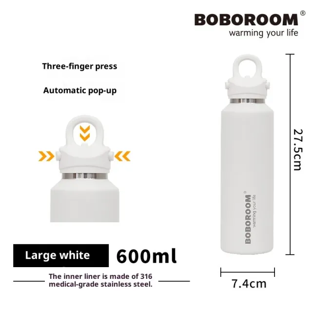 316L Stainless Steel One click Lid Quickly Open Cup Car Double Layer White - Shop at LoveMi