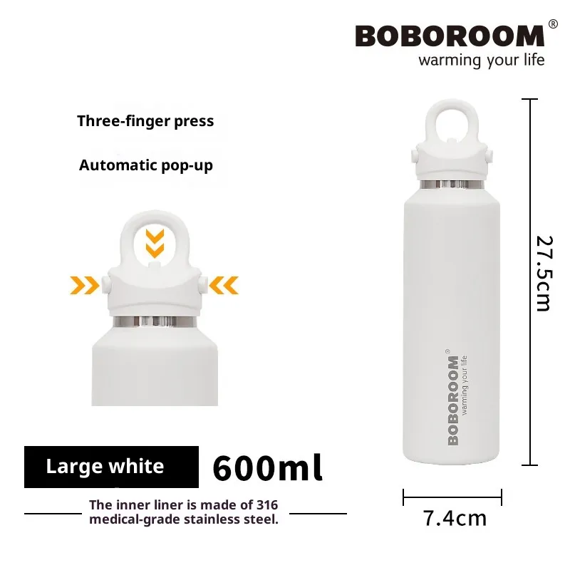 316L Stainless Steel One-click Lid Quickly Open Cup Car Double Layer - White