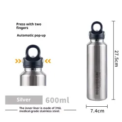 316L Stainless Steel One-click Lid Quickly Open Cup Car Double Layer - Silver - View 1