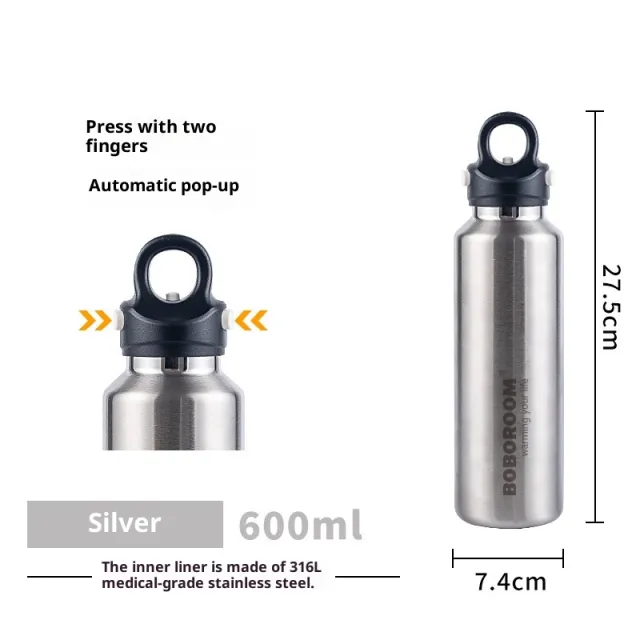 316L Stainless Steel One click Lid Quickly Open Cup Car Double Layer Silver - Shop at LoveMi