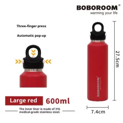 316L Stainless Steel One-click Lid Quickly Open Cup Car Double Layer - Red - View 1