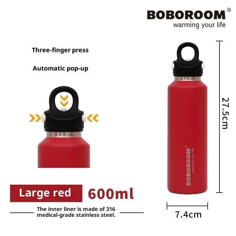 316L Stainless Steel One-click Lid Quickly Open Cup Car Double Layer - Red