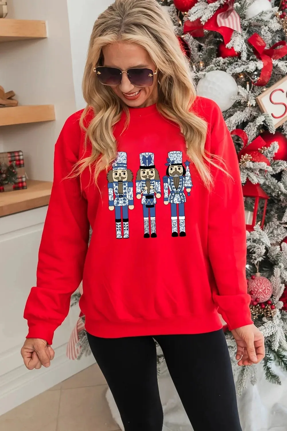 Red Christmas Nutcracker Men's Guard Pattern Pullover - Red