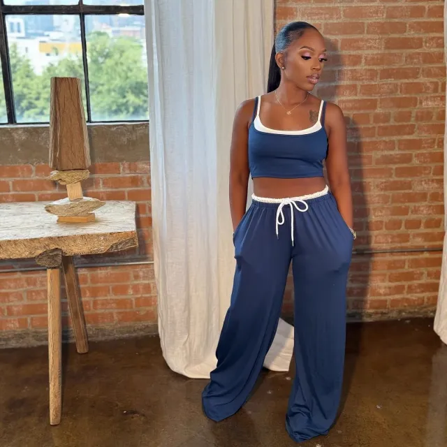 Leisure Sports Elastic Fake Suspender Trousers Two piece Set Yf10622 - Shop at LoveMi