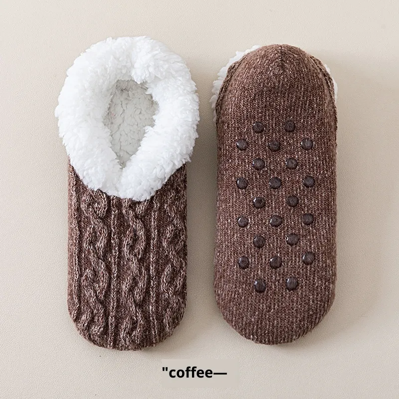 Fleece Lined Padded Warm Keeping Lamb Wool Socks - Coffee
