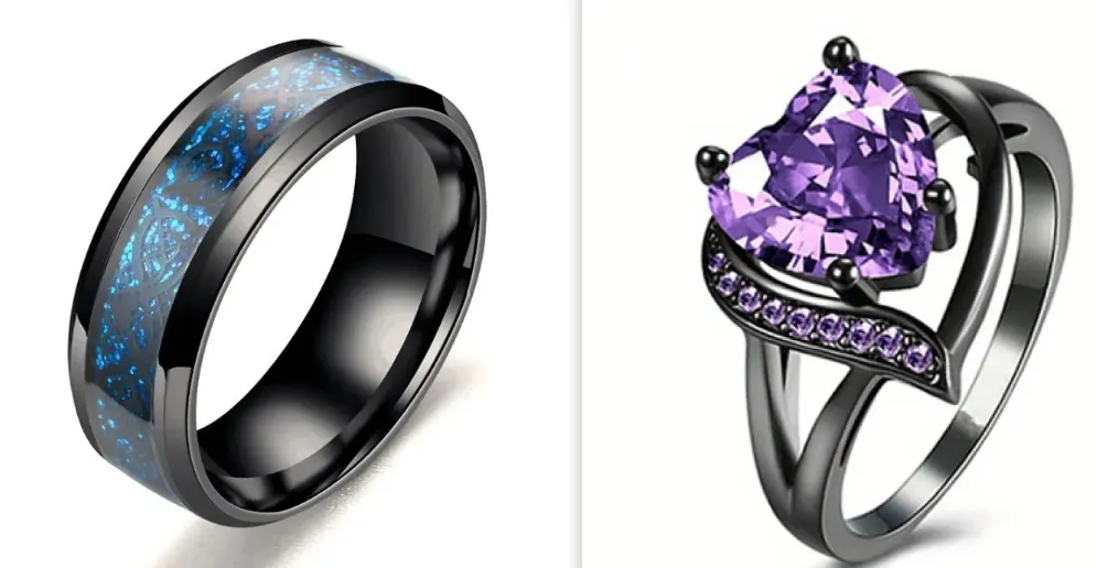Stainless Steel Dragon Pattern Ring - Blue And Purple