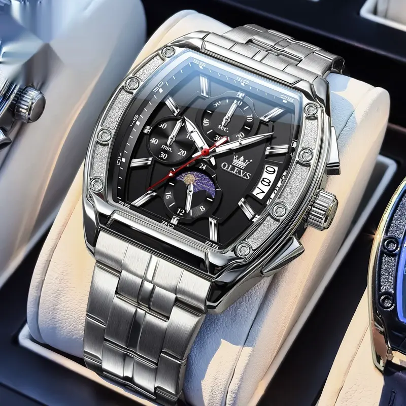 Steel Belt Tonneau Quartz Luminous Men's Watch