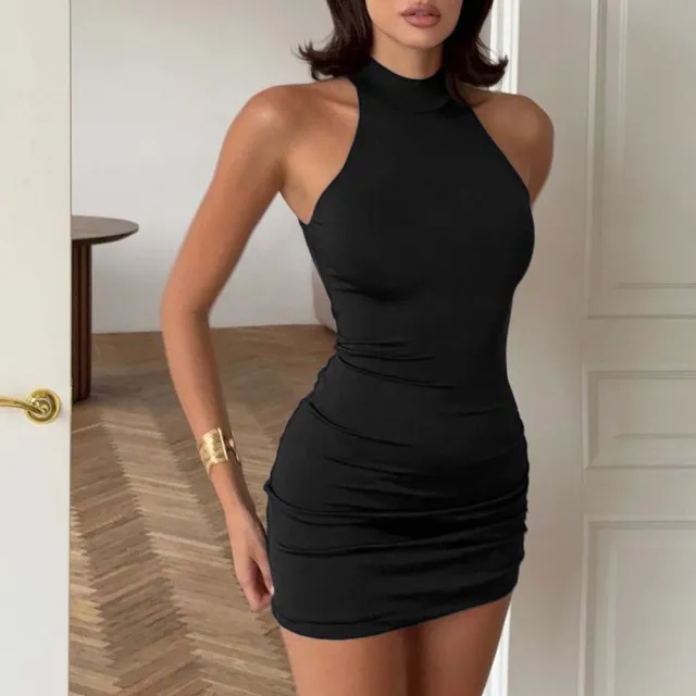 Women's Solid Color Casual Round Neck Off the shoulder Cinched Short Dress Black - Shop at LoveMi