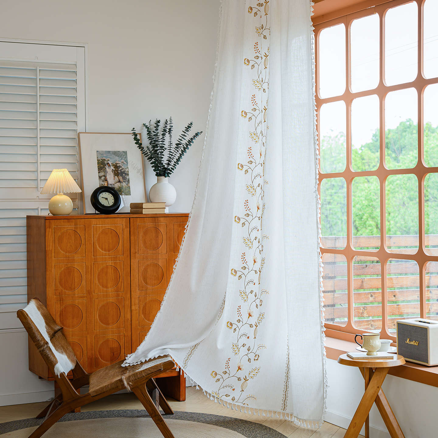 Bohemian Curtains with Flower and Plant Design