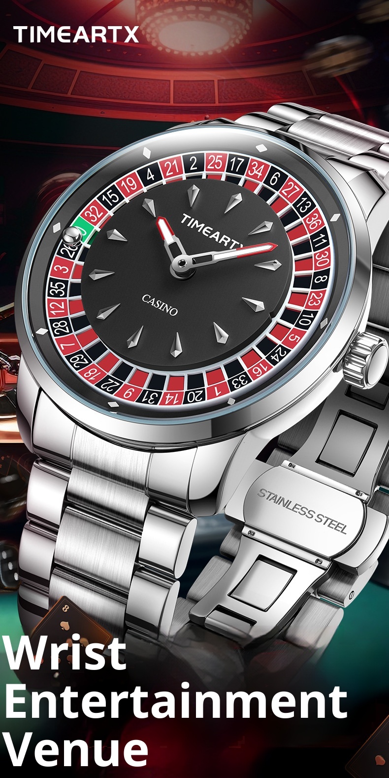 TIMEARTX Roulette Dial Casino Watch Rotating Gaming Style watch for Men