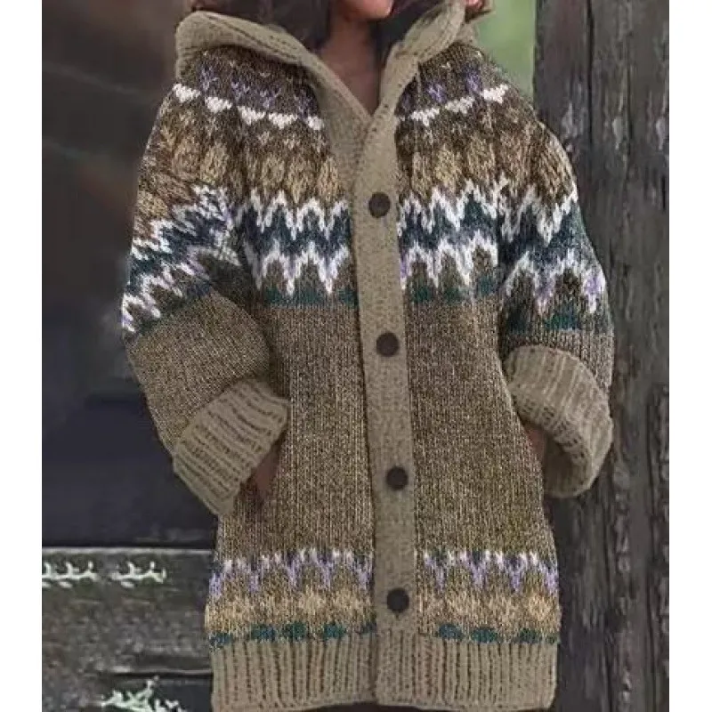 3D Printed Autumn Winter Coat Thickened Hooded Cardigan Sweater - Moon15
