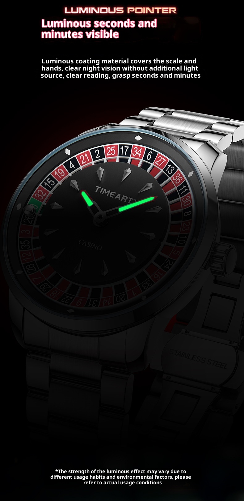 TIMEARTX Roulette Dial Casino Watch Rotating Gaming Style watch for Men