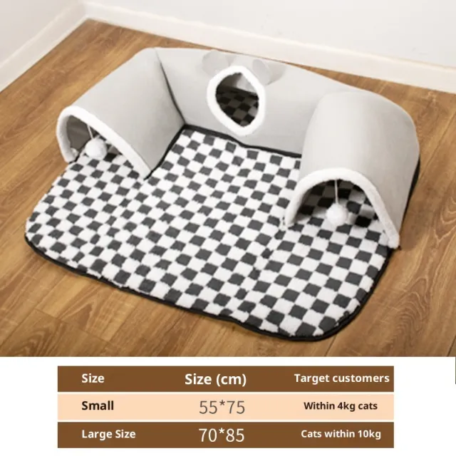 U shaped Cat Tunnel Channel Rolling Dragon Removable And Washable Black And White Plaid - Shop at LoveMi