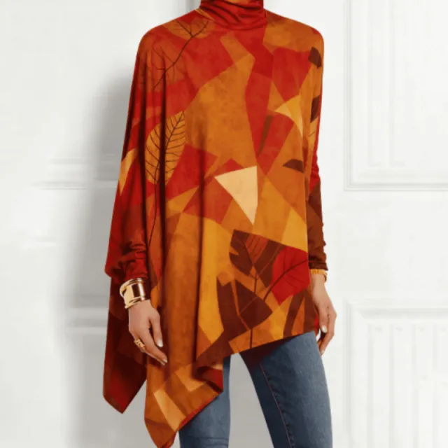 Geometric Autumn Leaf Asymmetric Tunic Multicolor - Shop at LoveMi