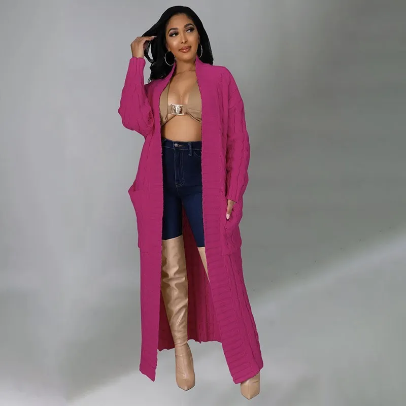 Women's Autumn And Winter New Loose Knitted Cardigan Sweater Jacket - Rose Red