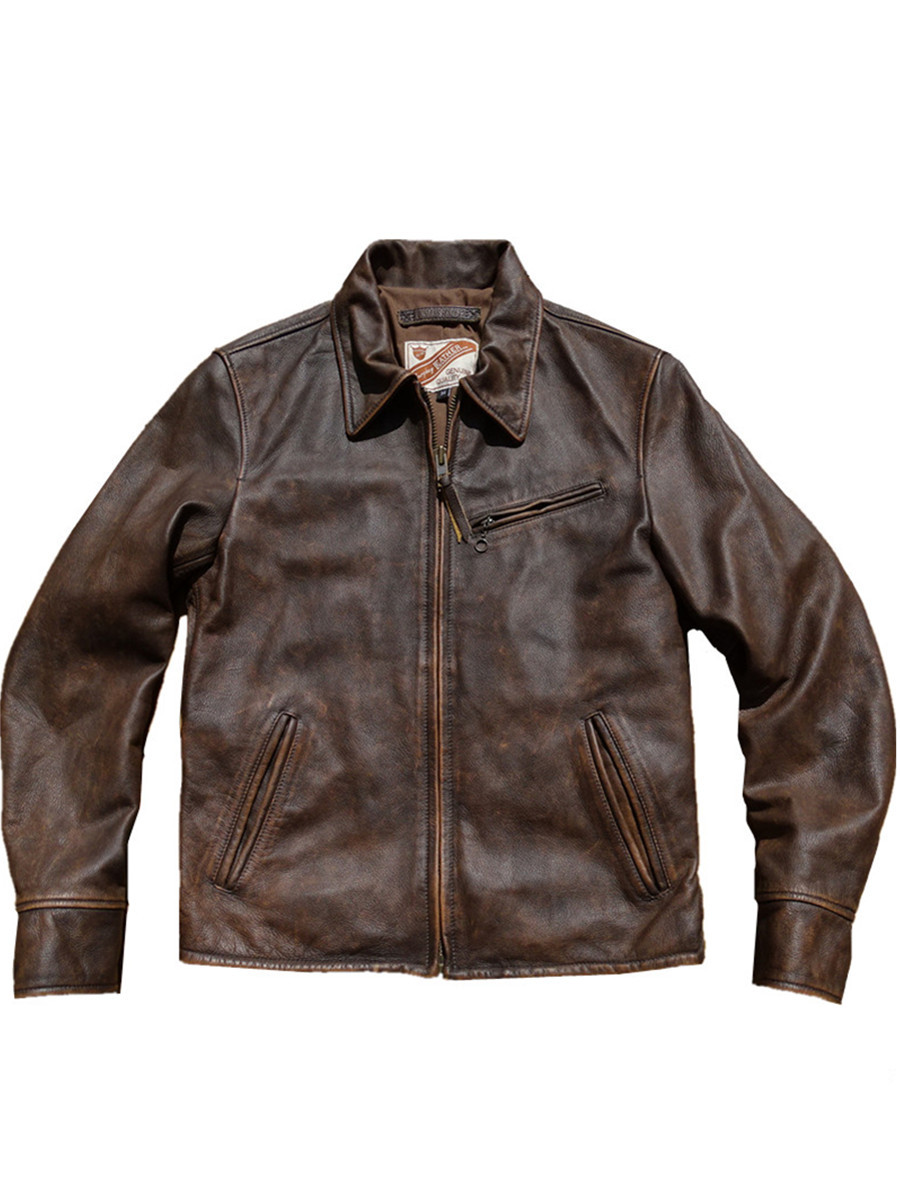 Washed Old Soft Glutinous Pendant Fit Leather Coat