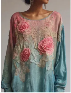 Printed Women's Round Neck Long Sleeve Vintage Bohemian Top - Sjwct023 - View 1