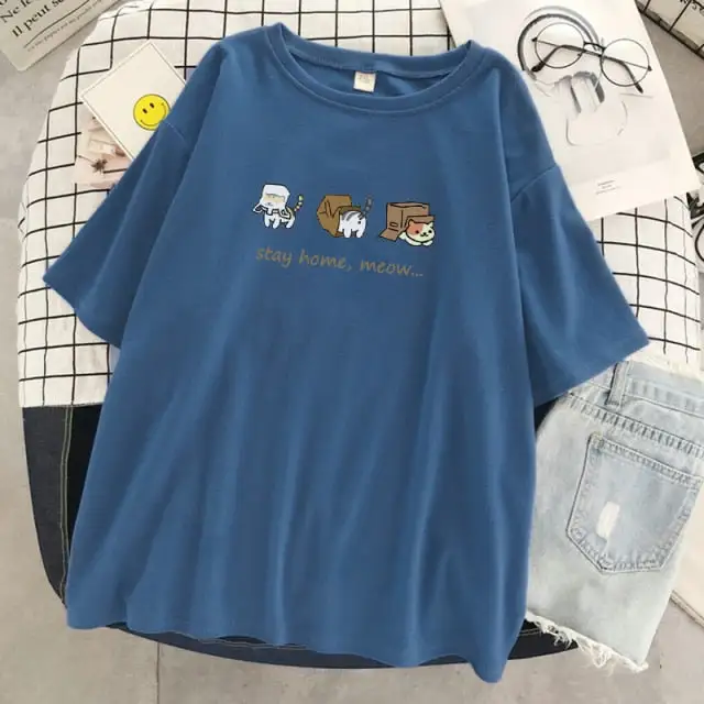 Loose Short Sleeves T-shirt Men's And Women's Round Neck - Picture Style