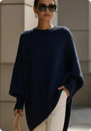 Thick Round Neck Women's Loose All matching Knitted Pullover Sweater Navy Blue - Shop at LoveMi