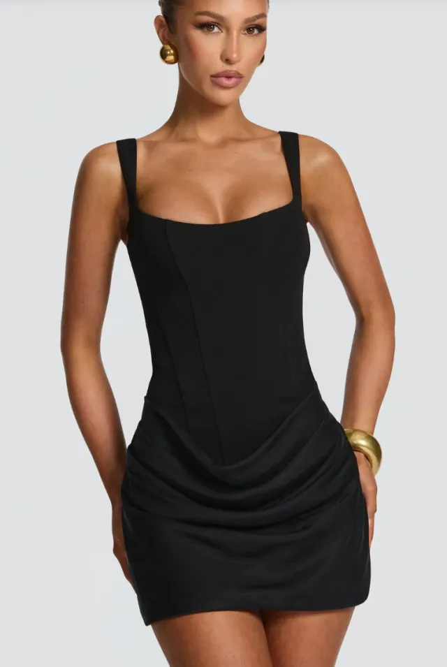 Graceful Tube Top Shoulder Strap Short Strap Dress Black - Shop at LoveMi