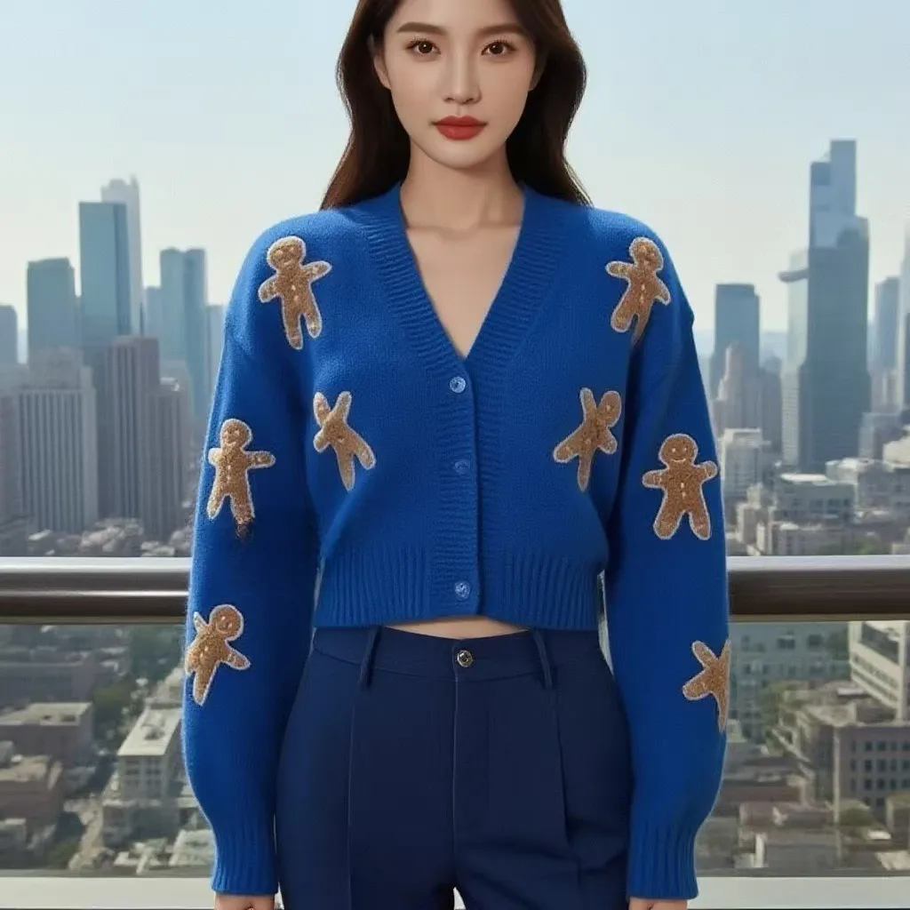 Short Coat Knitted Cardigan Women's Sweater - Blue