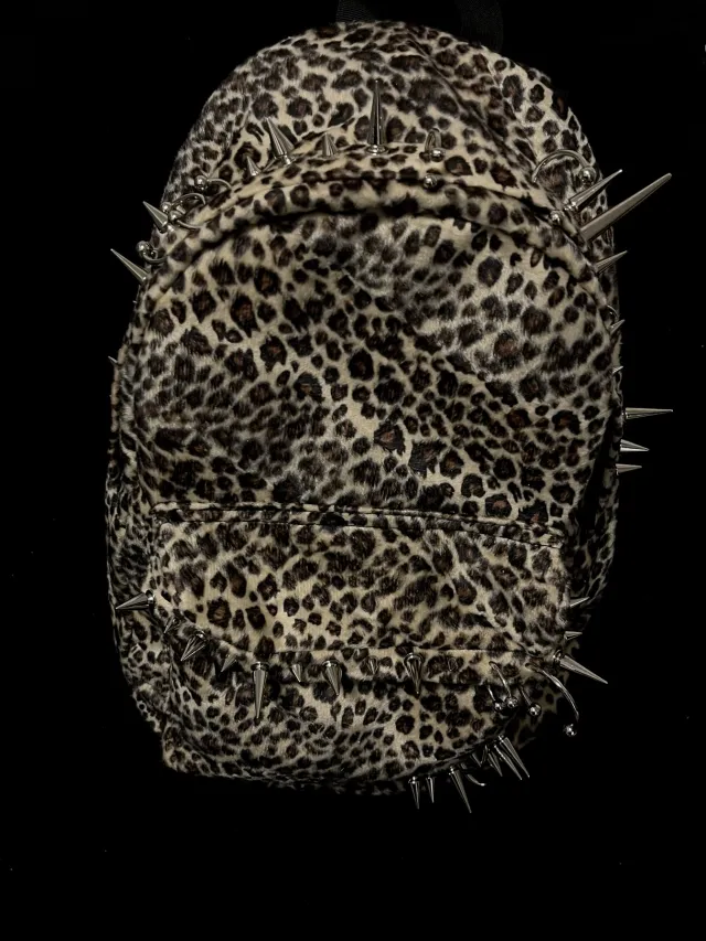 European And American Punk Studded Leopard Print Backpack In Black Black - Shop at LoveMi
