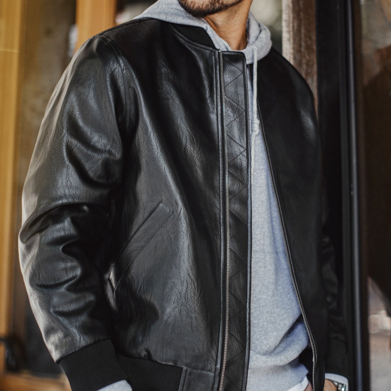 $69.33 American-style Black MA1 Pilot Leather Jacket Ruan Handsome Short