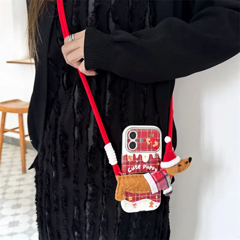 Christmas Plaid Dachshund High-end Crossbody Clip