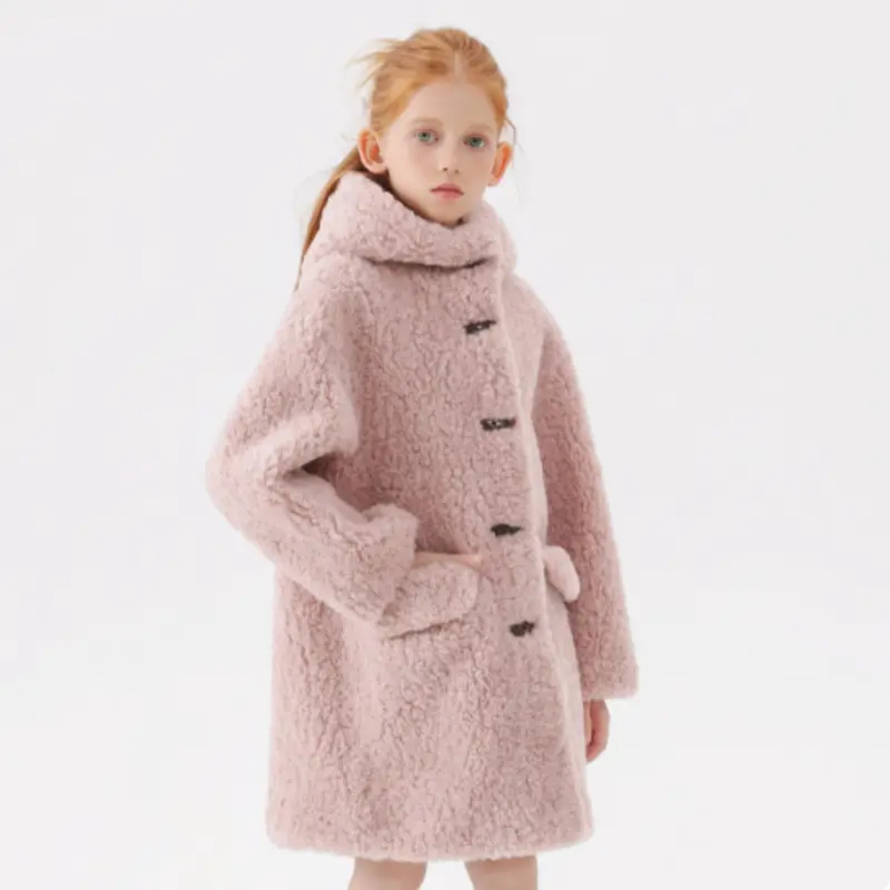 Autumn And Winter New Girls' Imitation Lamb Wool Coat Mid-length Wool