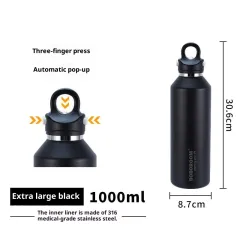 316 Insulated Cold And Hot Cup For Outdoor Sports Large Capacity Water Bottle - Black - View 1