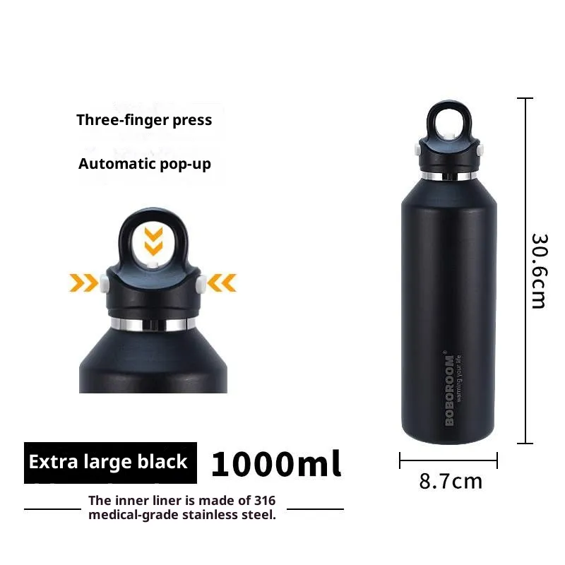 316 Insulated Cold And Hot Cup For Outdoor Sports Large Capacity Water Bottle - Black
