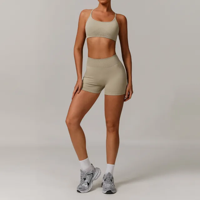 Seamless Beauty Back Yoga Clothes Running Quick drying Tight Sports Fitness Clothes Suit Women Terracotta S - Shop at LoveMi