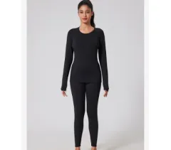 Autumn And Winter New Fleece-lined Thermal Underwear Set For Women - Black - View 1