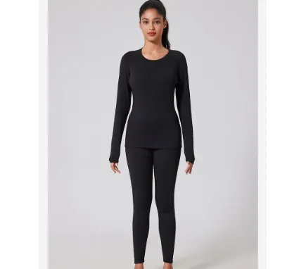 Autumn And Winter New Fleece lined Thermal Underwear Set For Women Black - Shop at LoveMi