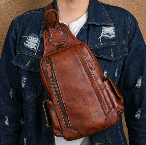 Vintage Elite Genuine Leather Sling Bag - front view