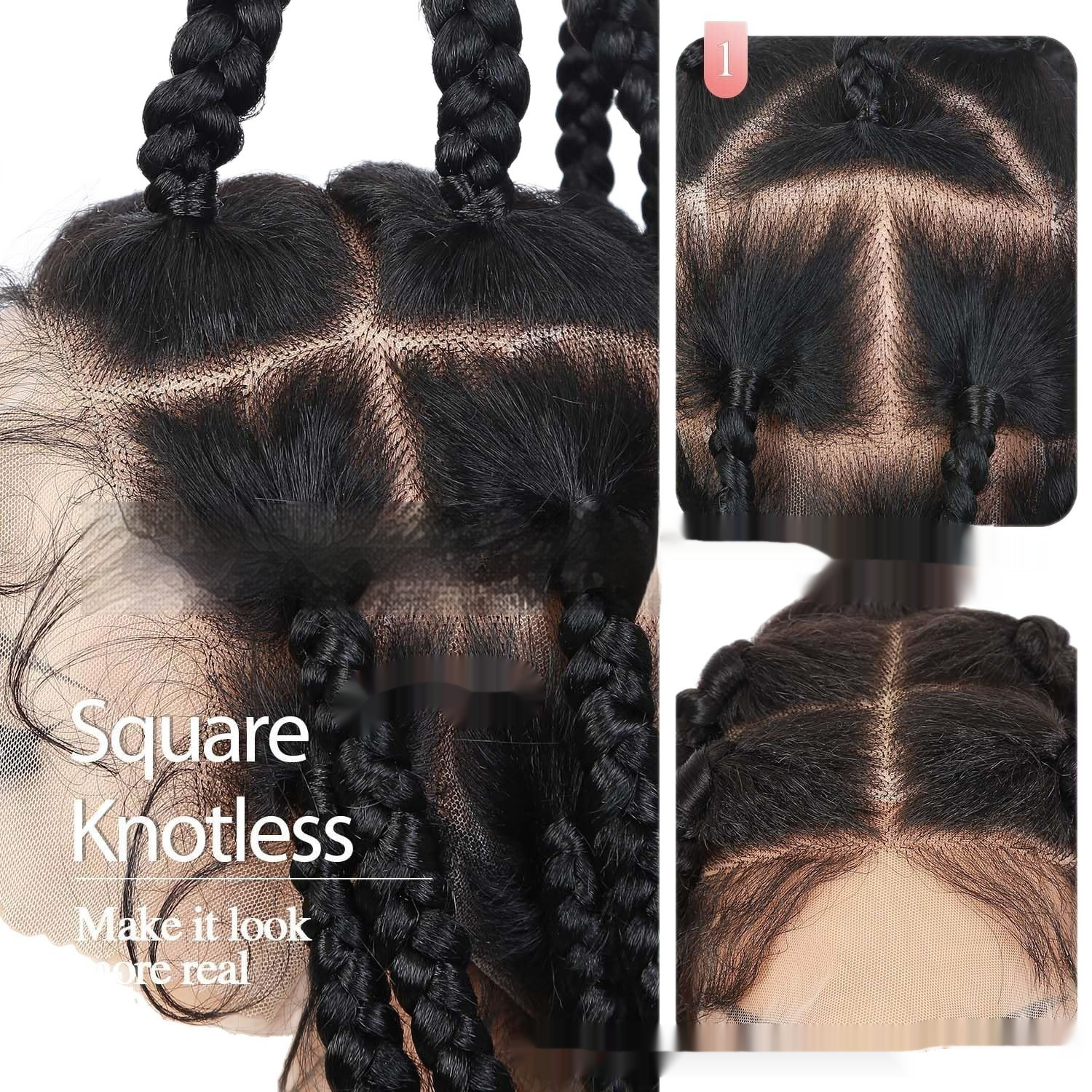 Hand-woven Full Lace Synthetic Fiber Three-strand Braid Wig Cap 4