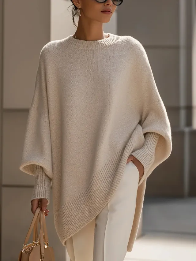 Thick Round Neck Women's Loose All matching Knitted Pullover Sweater Apricot 2 - Shop at LoveMi