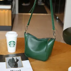 Ladies' High-end Niche Hand-held Small Top-grain Leather Shoulder Crossbody Bag - Green - View 1