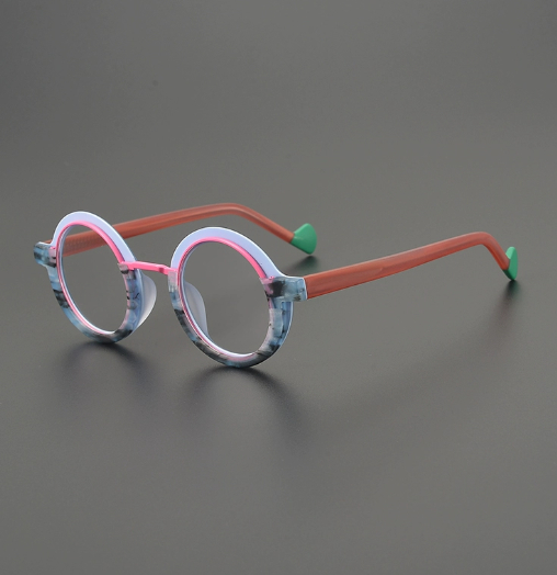 Retro And Versatile Color-blocked Round Glasses Frame
