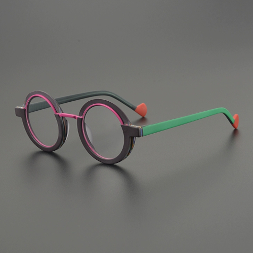 Retro And Versatile Color-blocked Round Glasses Frame