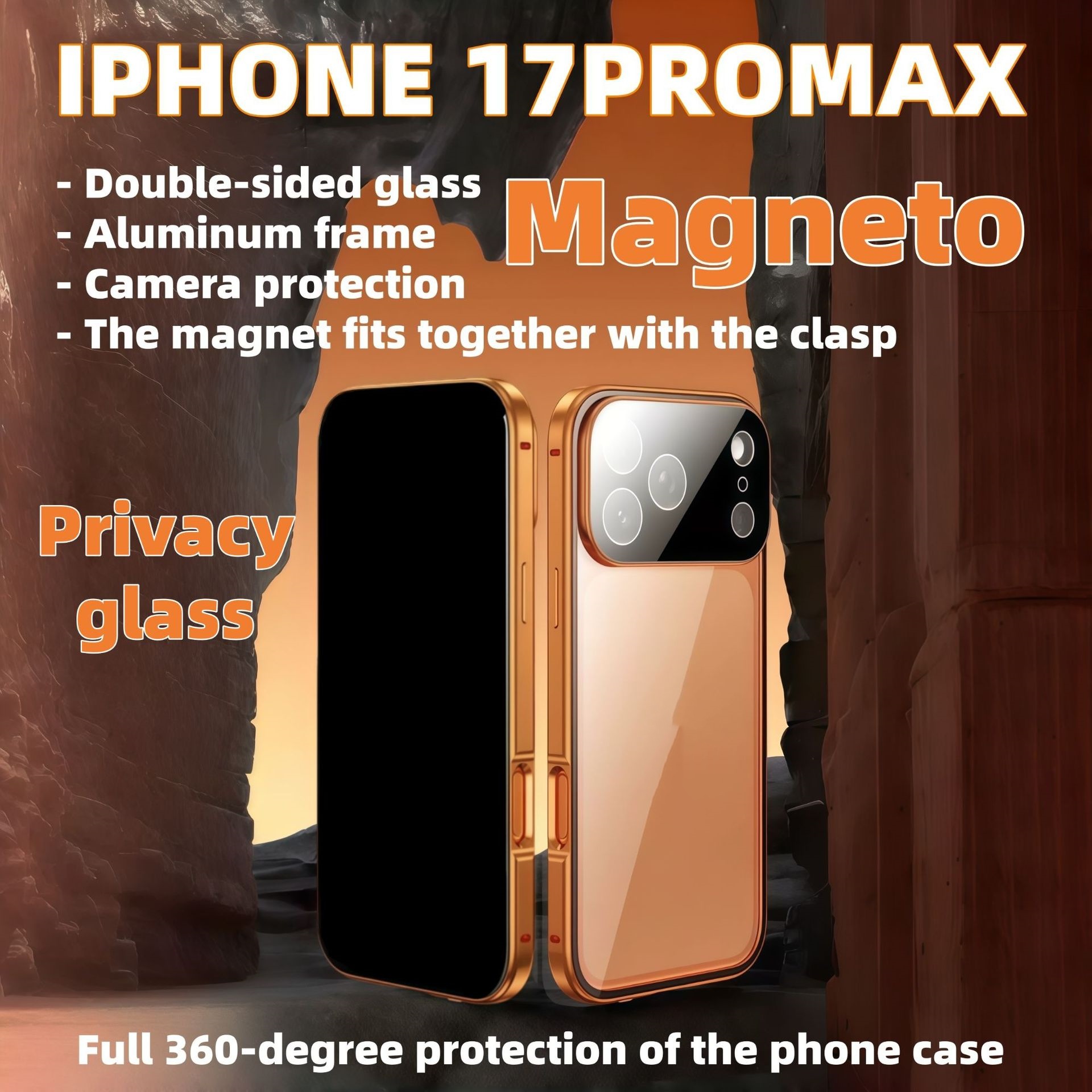 Magneto Phone Case With Double-sided Glass, Anti-peep, Full Coverage