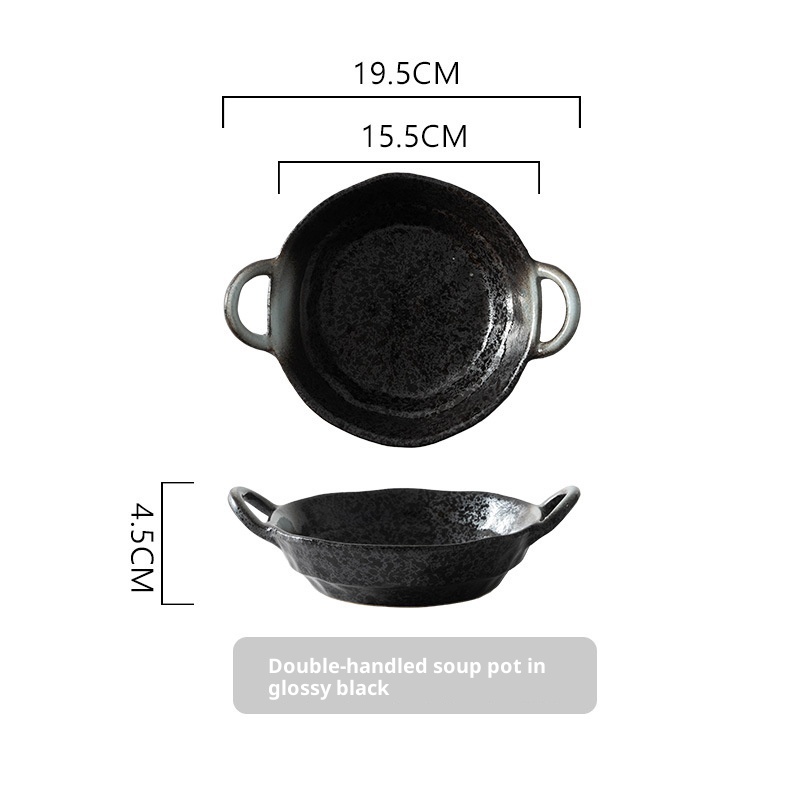 Japanese Kiln Style Double Ear Soup Pot Household Ceramic Tableware Black - Shop at LoveMi
