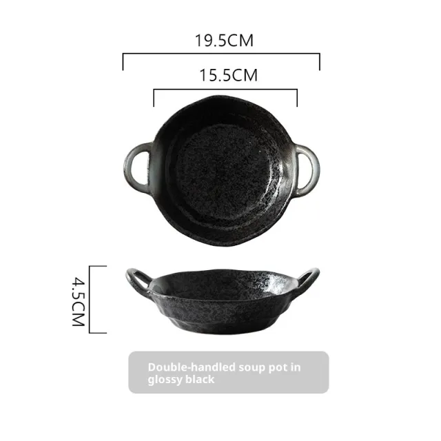 Japanese Kiln Style Double Ear Soup Pot Household Ceramic Tableware Black - Shop at LoveMi