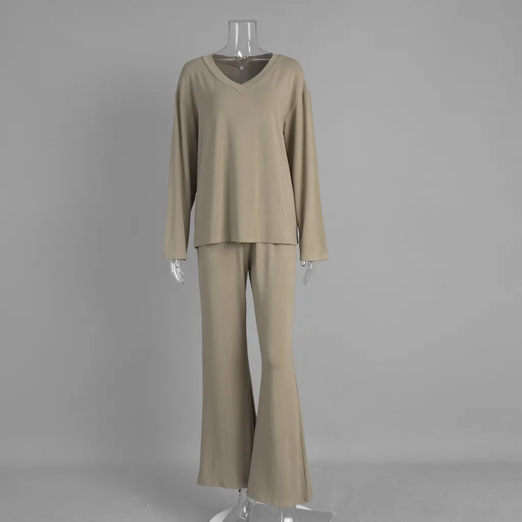 Long Sleeve Pajama Set Women's Loungewear - Khaki