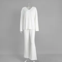 Long Sleeve Pyjama Set Women's Loungewear - White - View 1