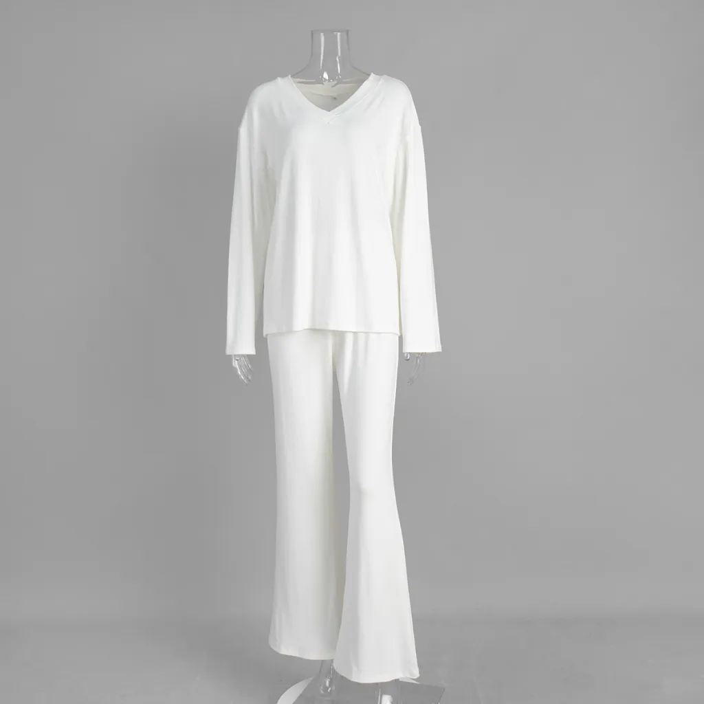 Long Sleeve Pajama Set Women's Loungewear - White
