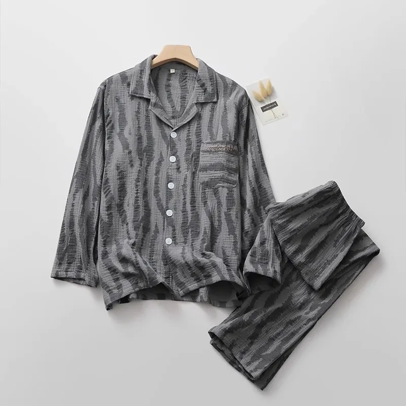 New Pajama Set Long Sleeve Cardigan Stripe Retro Women's Homewear - Zebra Black