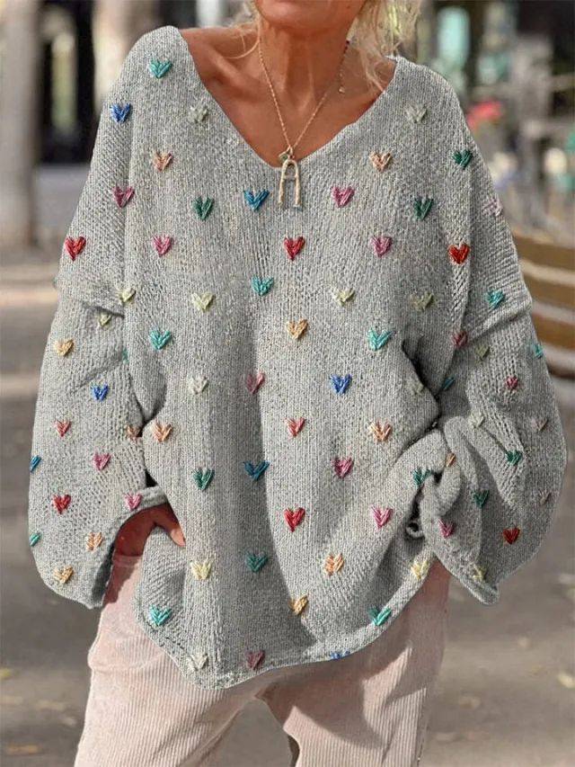 Women's V neck Popular Hip hop Loose Sweater Gray - Shop at LoveMi