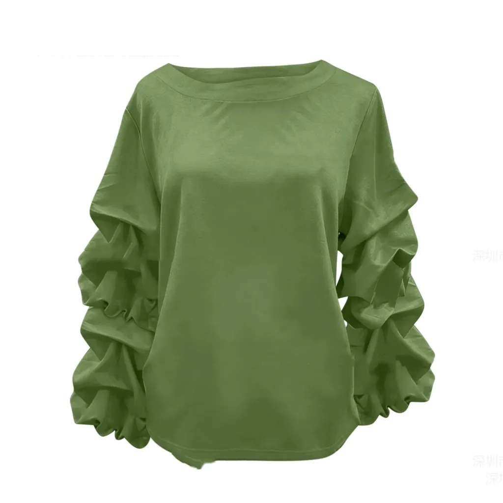 Pleated Fashion Niche Design Sense Top For Women - Army Green